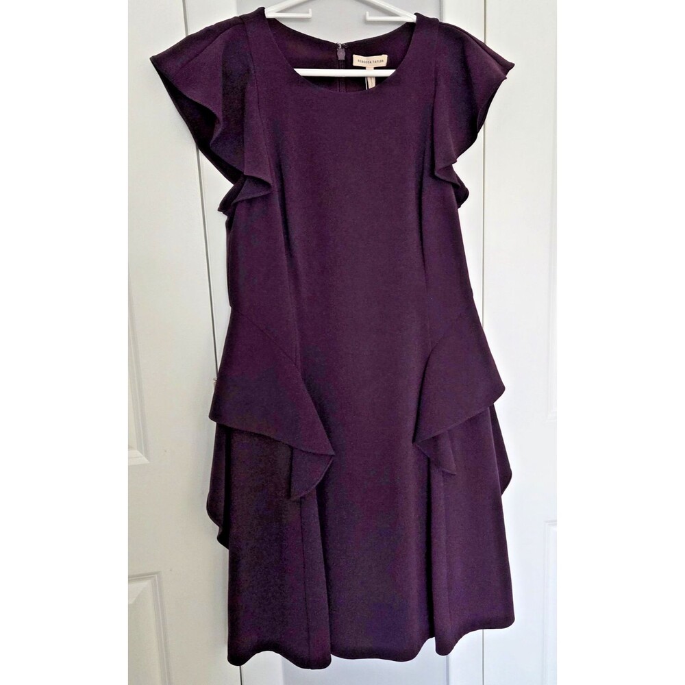 Rebecca Taylor Ruffle Crepe Dress | Plum Wedding Guest | Size 4 | NWT - Picture 2 of 9